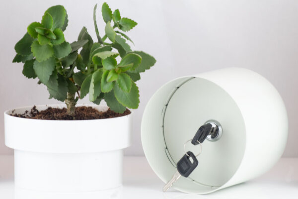 Castell Deco - Caja de seguridad camuflada en forma de Maceta, caja fuerte pequeña con llave, 3 Colores. (Blanco)
