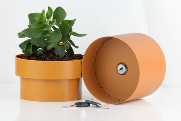 Castell Deco - Caja de seguridad en forma de Maceta, Camuflada con llave, 3 Colores. (Marrón)