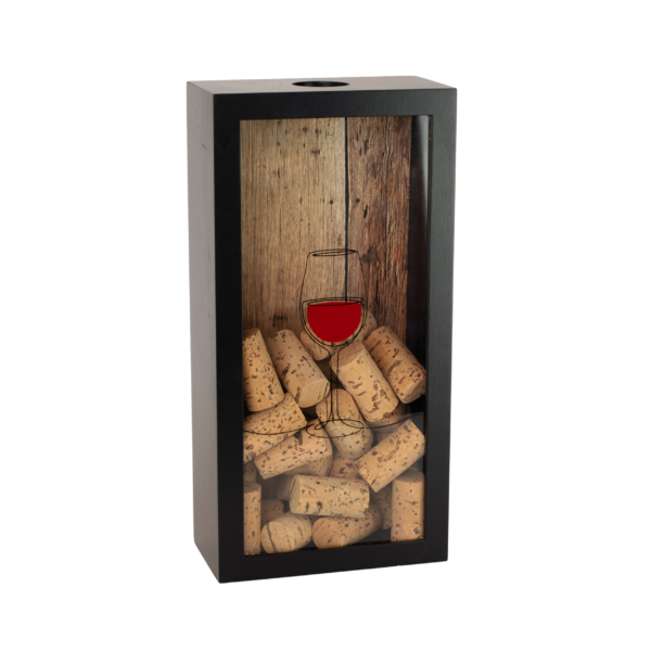 Castell Deco - Colector de Corcho de Vino, Tapones de Botella, Caja de Recogida de tapas y corchos. Fabricado en Madera real y vidrio. (Corto)