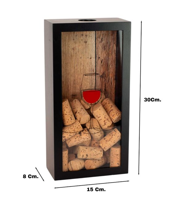 Castell Deco - Colector de Corcho de Vino, Tapones de Botella, Caja de Recogida de tapas y corchos. Fabricado en Madera real y vidrio. (Corto)