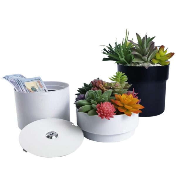 Castell Deco - Caja de seguridad camuflada en forma de Maceta, caja fuerte pequeña con llave, 3 Colores. (Blanco)